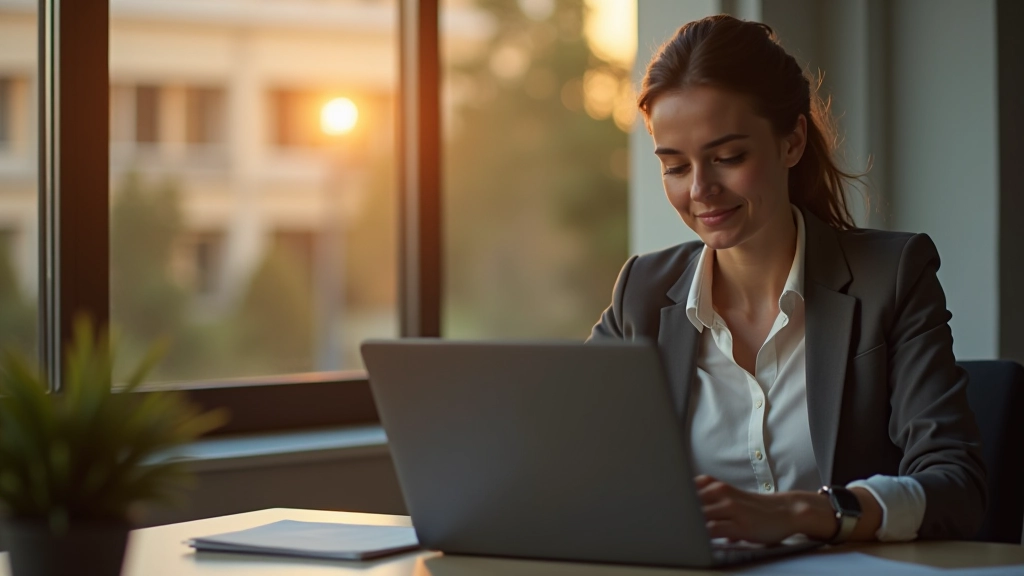 Osoba v kanceláři s vypnutým notebookem po pracovní dobu